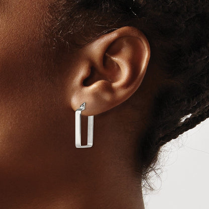 Stainless Steel Chisel Polished 20mm Square Hoop Earrings