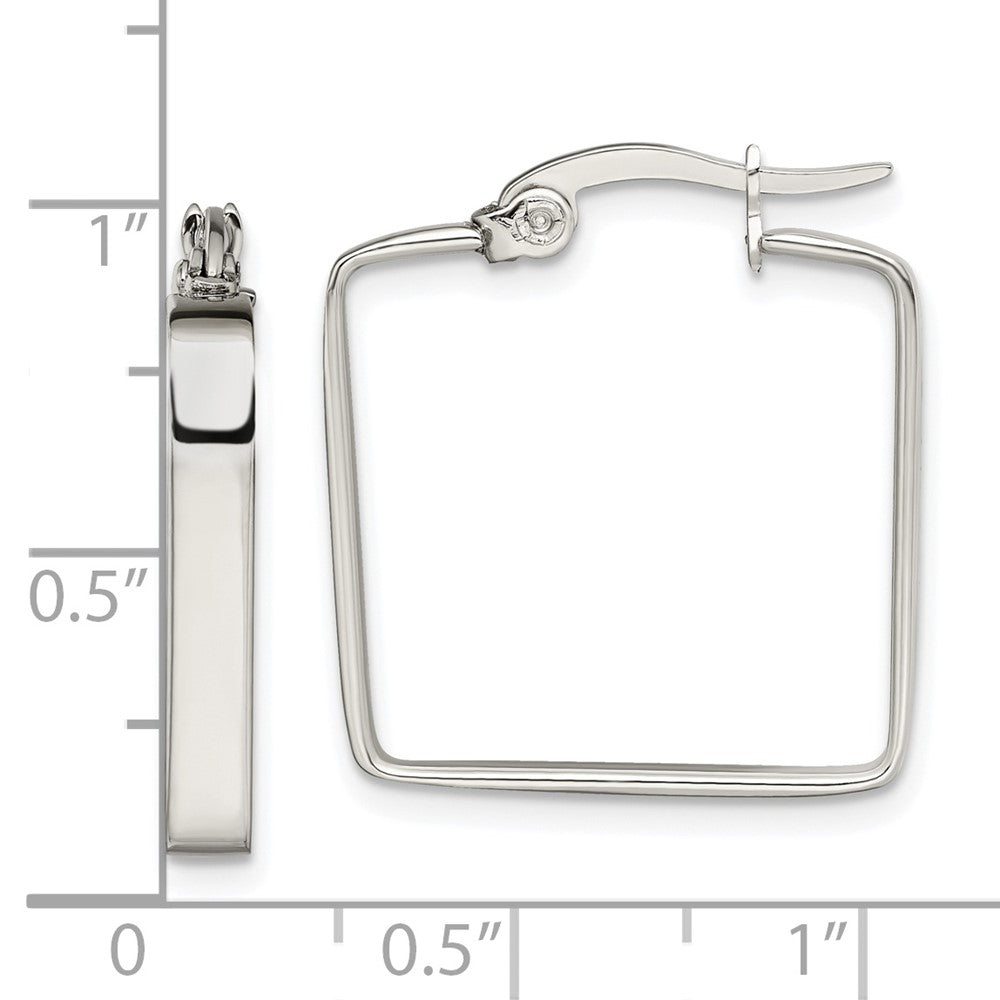 Stainless Steel Chisel Polished 20mm Square Hoop Earrings