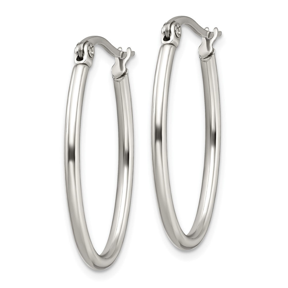 Stainless Steel Chisel Polished 18mm Diameter 2mm Oval Hoop Earrings