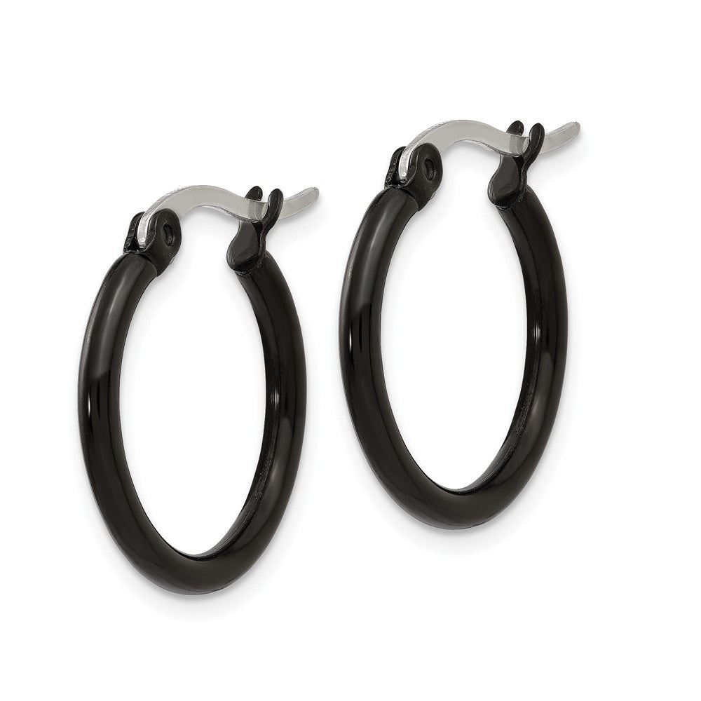 Stainless Steel Chisel Polished Black Ip-Plated 19mm Diameter 2mm Hoop Earrings