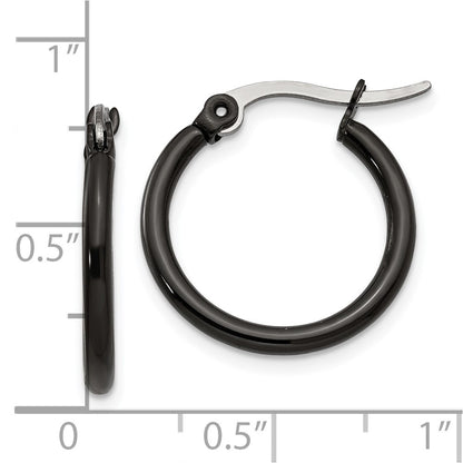 Stainless Steel Chisel Polished Black Ip-Plated 19mm Diameter 2mm Hoop Earrings