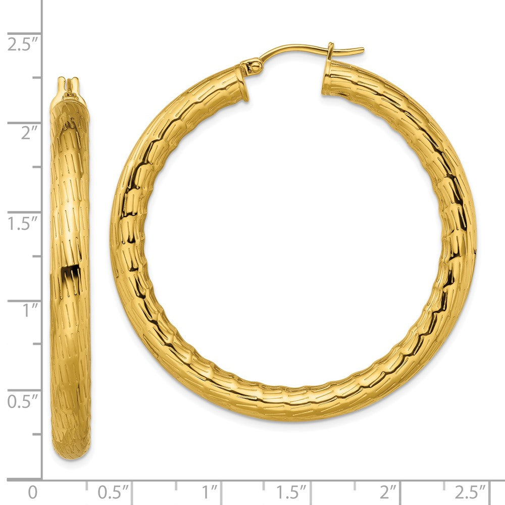 Stainless Steel Chisel Polished And Textured Yellow Ip-Plated Hoop Earrings