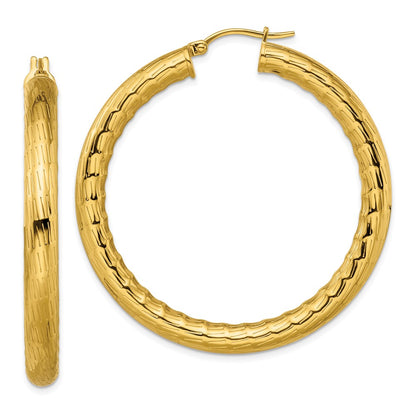 Stainless Steel Chisel Polished And Textured Yellow Ip-Plated Hoop Earrings