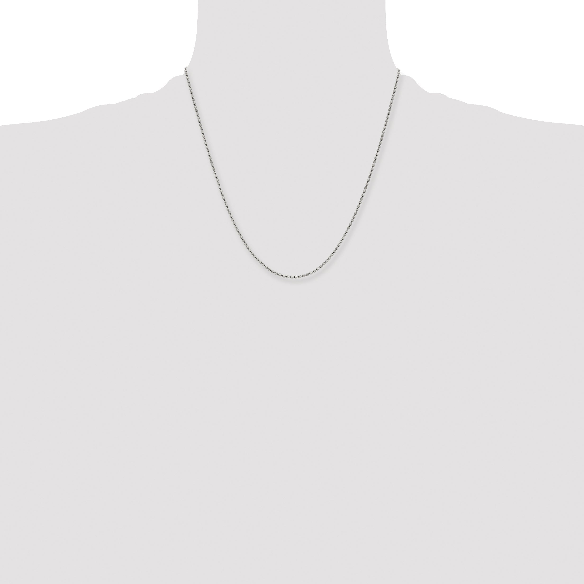 Stainless Steel Chisel Antiqued 2mm 20 Inch Beaded Ball Chain Necklace