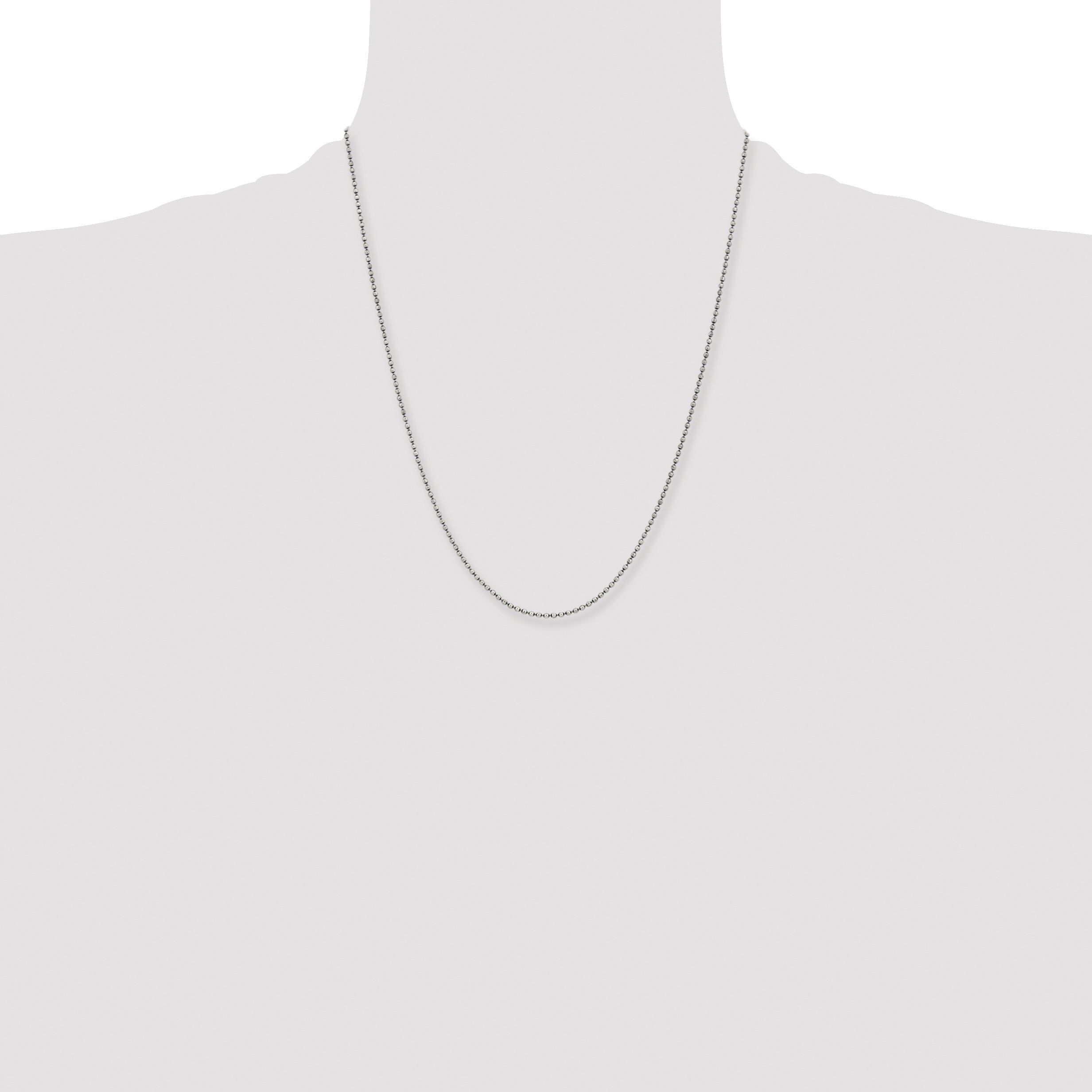 Stainless Steel Chisel Antiqued 2mm 22 Inch Beaded Ball Chain Necklace