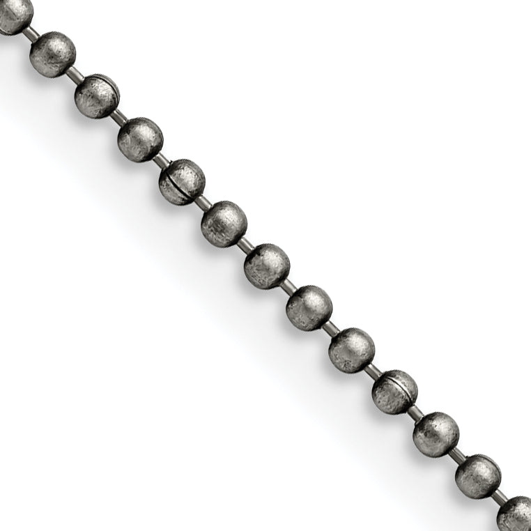 Stainless Steel Chisel Antiqued 2mm 18 Inch Beaded Ball Chain Necklace