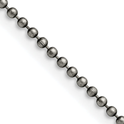 Stainless Steel Chisel Antiqued 2mm 20 Inch Beaded Ball Chain Necklace