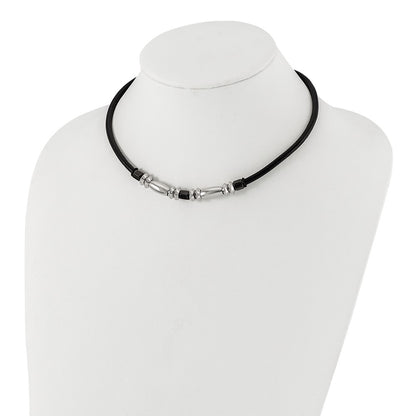 Stainless Steel Polished & Hematite Beads Leather Cord Necklace