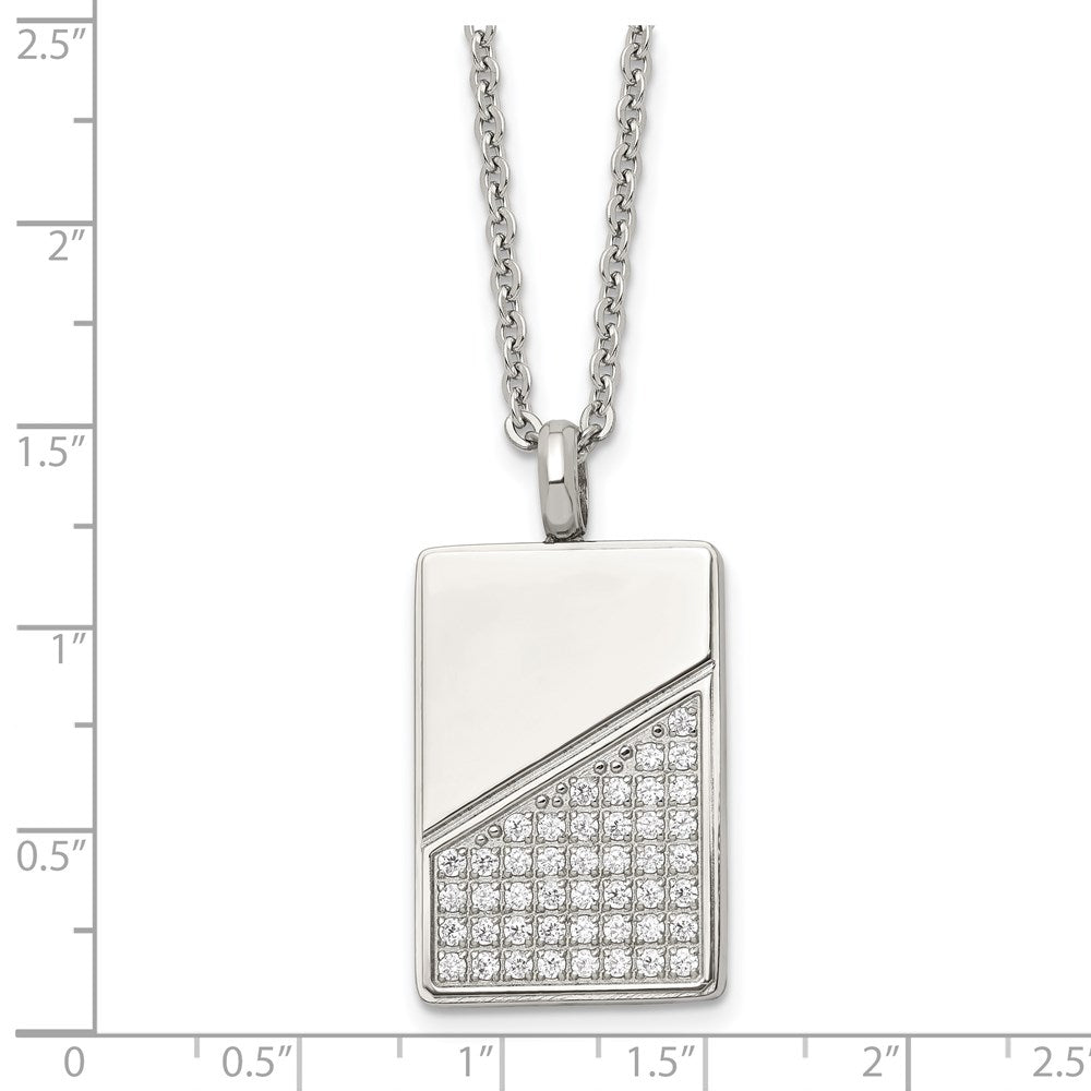 Stainless Steel Polished With Cz 20In Dog Tag Necklace
