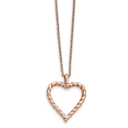 Stainless Steel Polished Pink Ip-Plated Twisted Heart Necklace