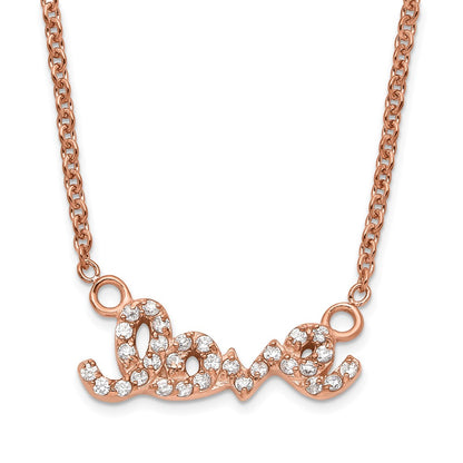 Stainless Steel Polished Pink Ip-Plated Cz Love Necklace