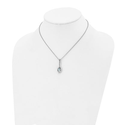 Stainless Steel Chisel Polished Blue Glass Teardrop Pendant On A 17.75 Inch Cable Chain With 2 Extension Necklace