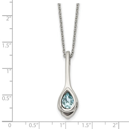 Stainless Steel Chisel Polished Blue Glass Teardrop Pendant On A 17.75 Inch Cable Chain With 2 Extension Necklace