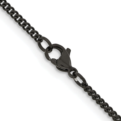 Stainless Steel Chisel Polished Black Ip-Plated 2.25mm Round Curb Chain Necklace