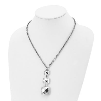 Stainless Steel Polished Hollow Squares Dangle 19.75In Necklace