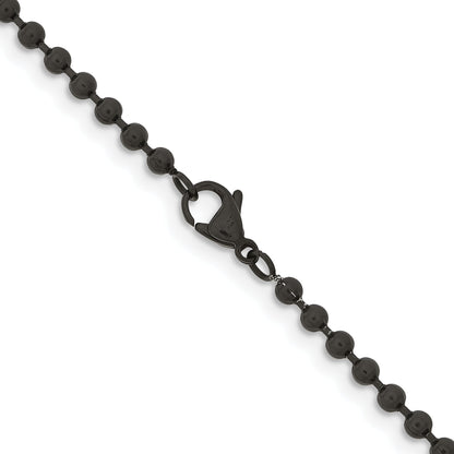 Stainless Steel Chisel Polished Black Ip-Plated 3mm Ball Chain Necklace