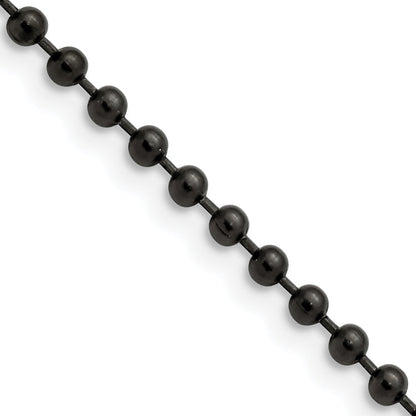 Stainless Steel Chisel Polished Black Ip-Plated 3mm Ball Chain Necklace