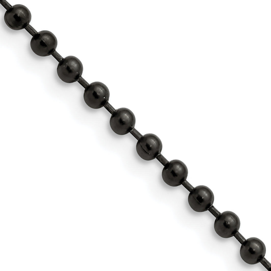 Stainless Steel Chisel Polished Black Ip-Plated 3mm Ball Chain Necklace