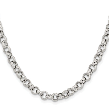 Stainless Steel Chisel Polished 6mm 24 Inch Rolo Chain Necklace