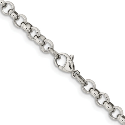 Stainless Steel Chisel Polished 6mm 36 Inch Rolo Chain Necklace
