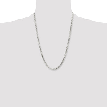 Stainless Steel Chisel Polished 6mm 24 Inch Rolo Chain Necklace