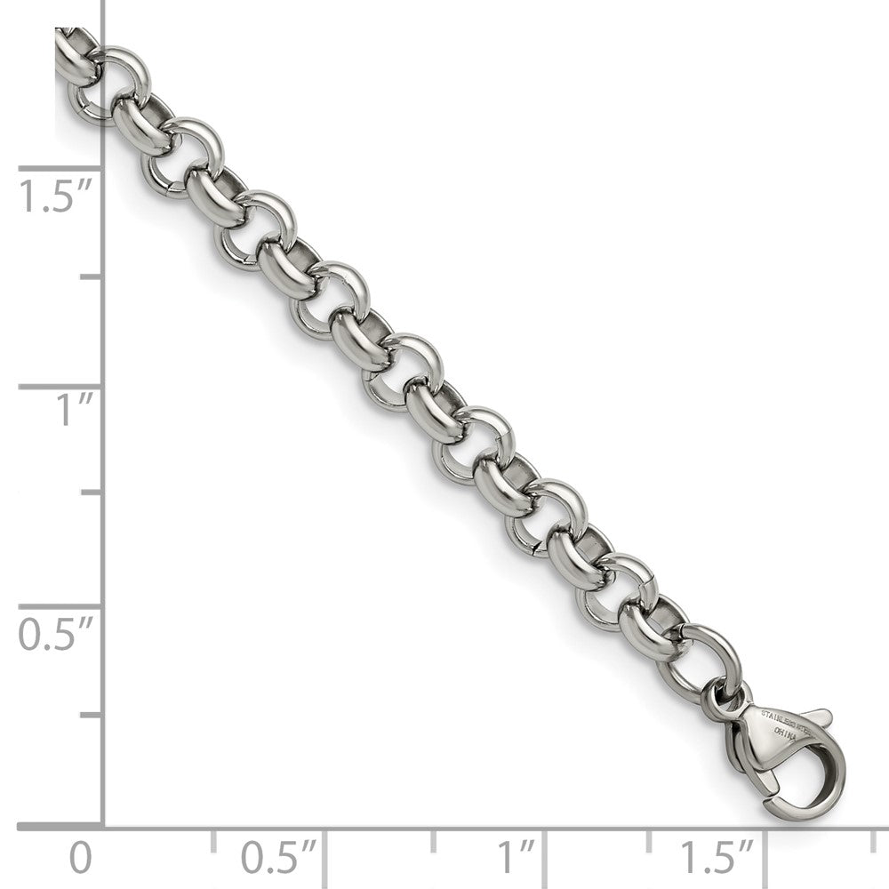 Stainless Steel Chisel Polished 6mm 7.5 Inch Rolo Chain Bracelet