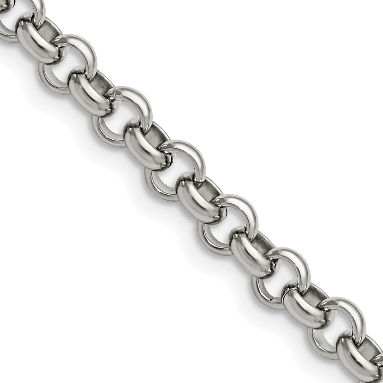 Stainless Steel Chisel Polished 6mm 24 Inch Rolo Chain Necklace