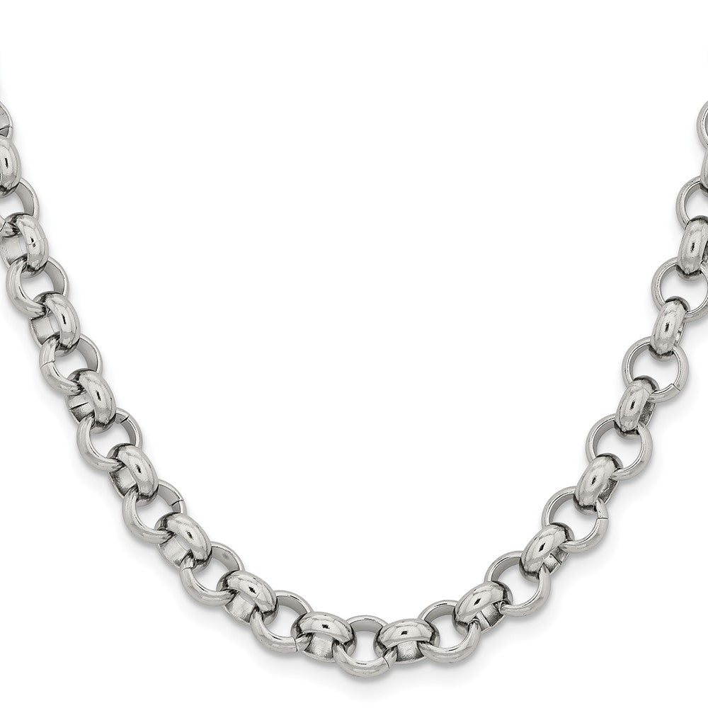Stainless Steel Chisel Polished 8mm 24 Inch Rolo Chain Necklace