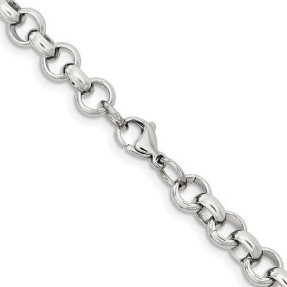 Stainless Steel Chisel Polished 8mm 24 Inch Rolo Chain Necklace