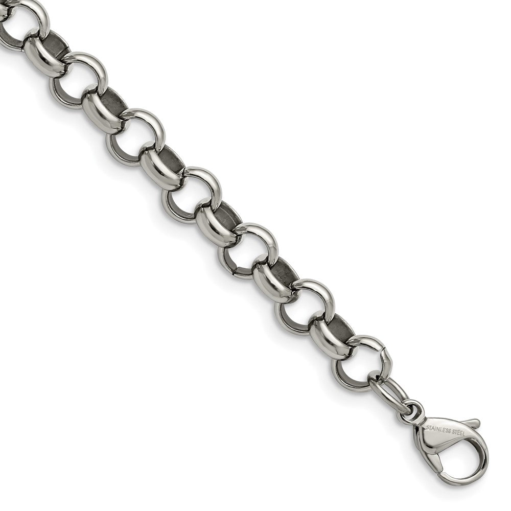 Stainless Steel Chisel Polished 8mm 7.75 Inch Rolo Chain Bracelet