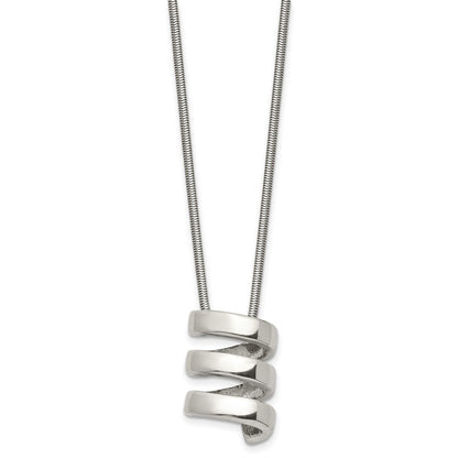 Stainless Steel Chisel Polished Fancy Twist Pendant On An 18 Inch Snake Chain Necklace