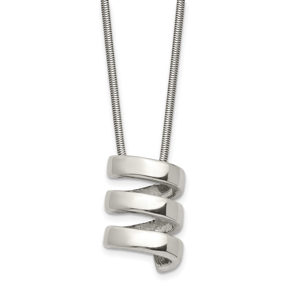 Stainless Steel Chisel Polished Fancy Twist Pendant On An 18 Inch Snake Chain Necklace