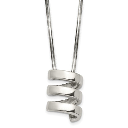 Stainless Steel Chisel Polished Fancy Twist Pendant On An 18 Inch Snake Chain Necklace