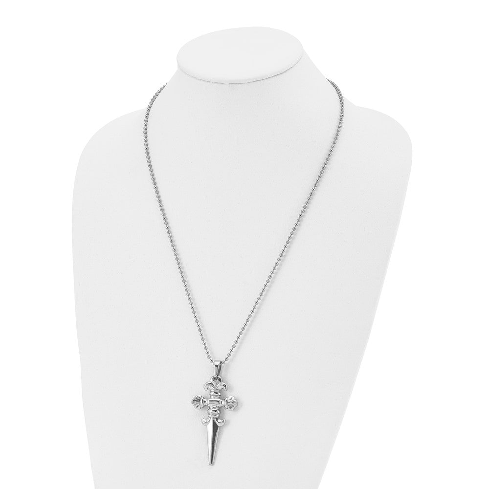 Stainless Steel Chisel Polished Dagger Pendant On A 24 Inch Ball Chain Necklace