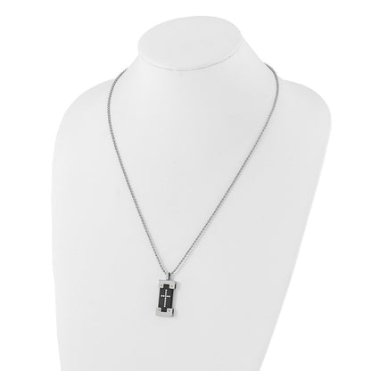Stainless Steel Black & Yellow Ip-Plated Polished Cross Necklace