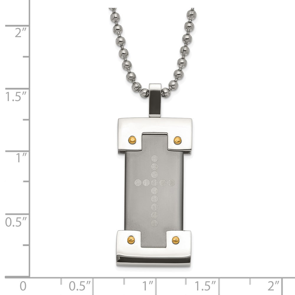 Stainless Steel Black & Yellow Ip-Plated Polished Cross Necklace