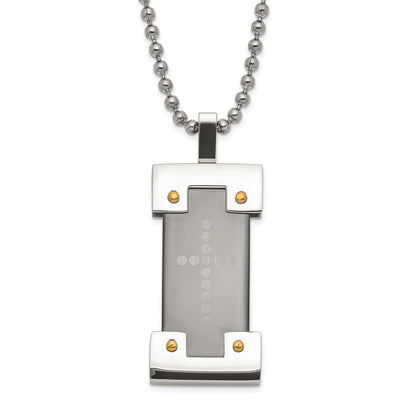 Stainless Steel Black & Yellow Ip-Plated Polished Cross Necklace