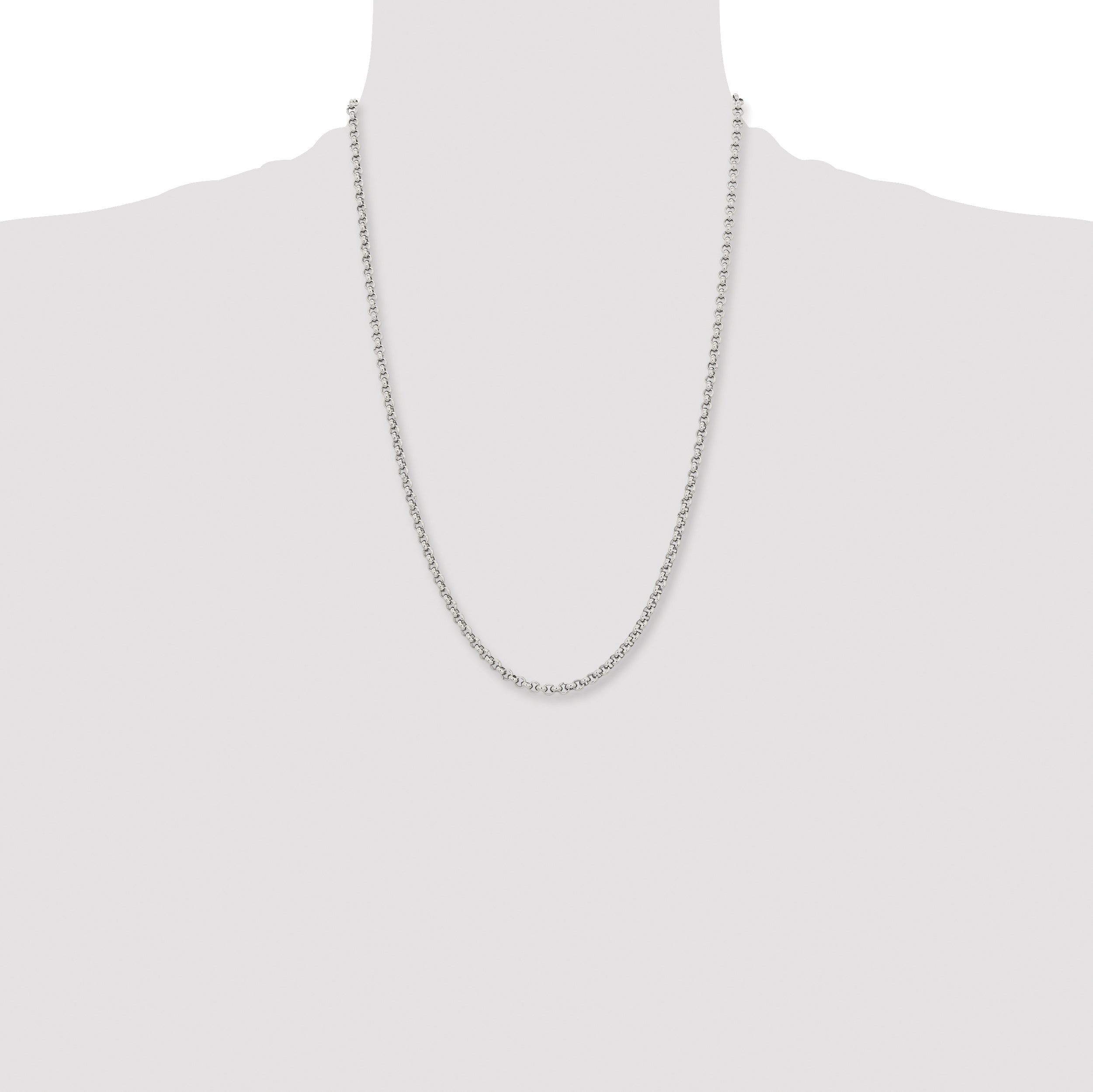 Stainless Steel Chisel Polished 3.9mm 24 Inch Rolo Chain Necklace