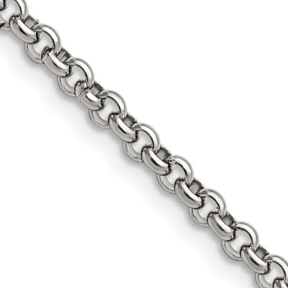 Stainless Steel Chisel Polished 3.9mm 24 Inch Rolo Chain Necklace