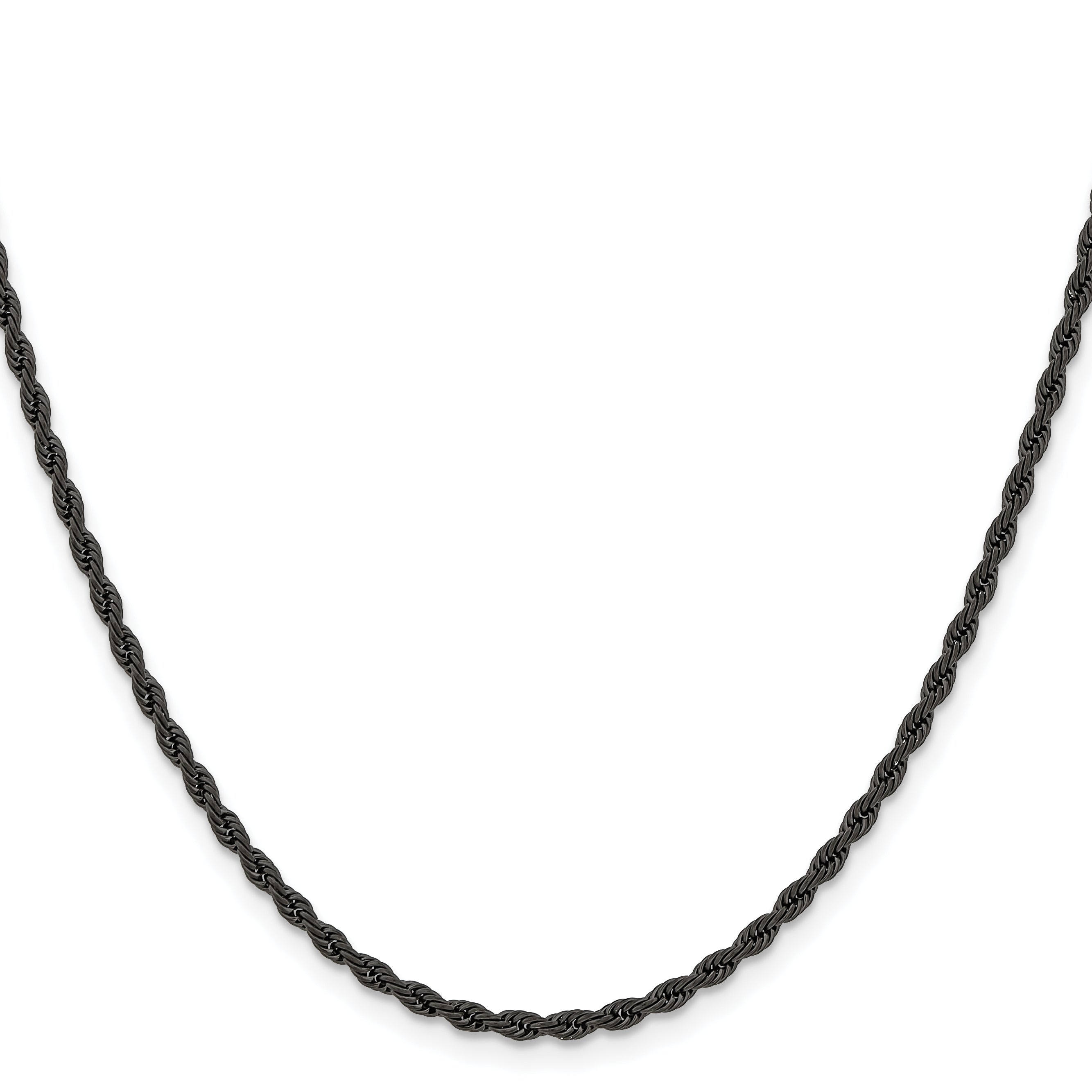 Stainless Steel Chisel Polished Black Ip-Plated 2.4mm 30 Inch Rope Chain Necklace
