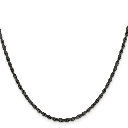 Stainless Steel Chisel Polished Black Ip-Plated 2.4mm 30 Inch Rope Chain Necklace