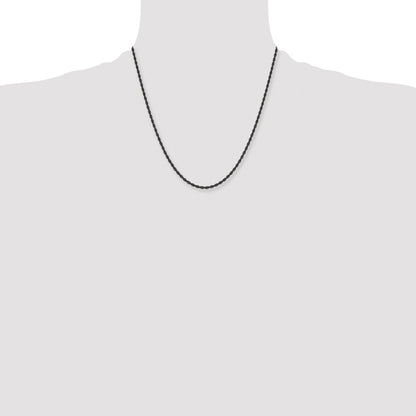 Stainless Steel Chisel Polished Black Ip-Plated 2.4mm 20 Inch Rope Chain Necklace
