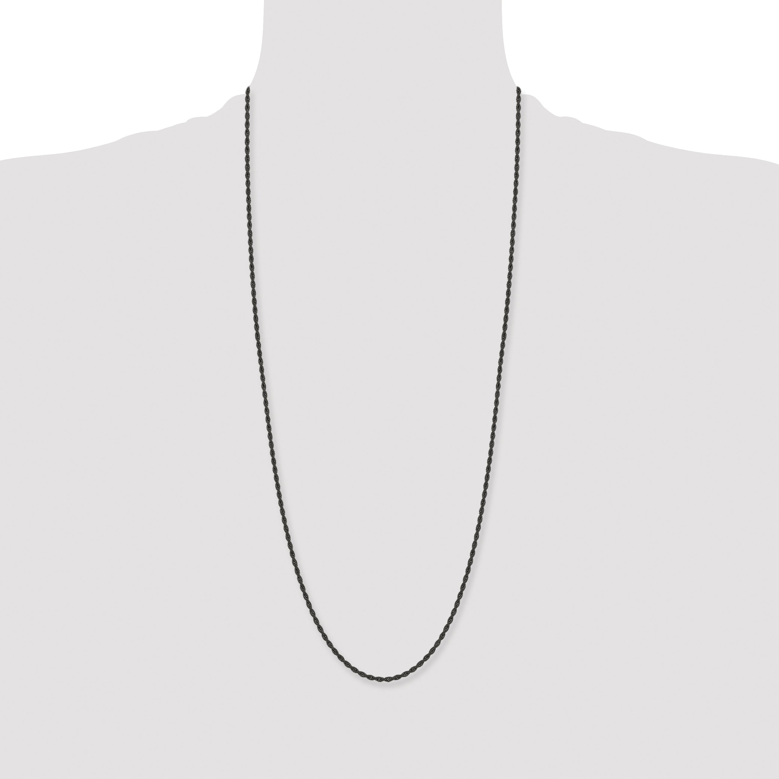 Stainless Steel Chisel Polished Black Ip-Plated 2.4mm 30 Inch Rope Chain Necklace