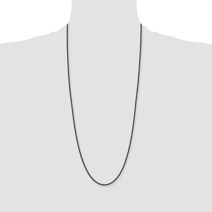 Stainless Steel Chisel Polished Black Ip-Plated 2.4mm 30 Inch Rope Chain Necklace