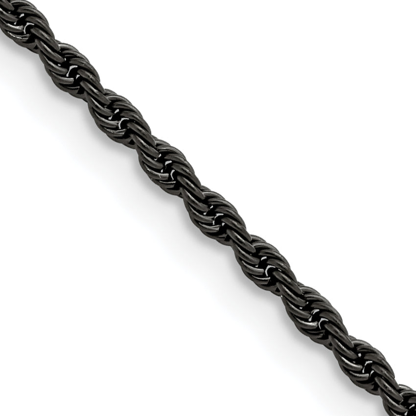 Stainless Steel Chisel Polished Black Ip-Plated 2.4mm 20 Inch Rope Chain Necklace