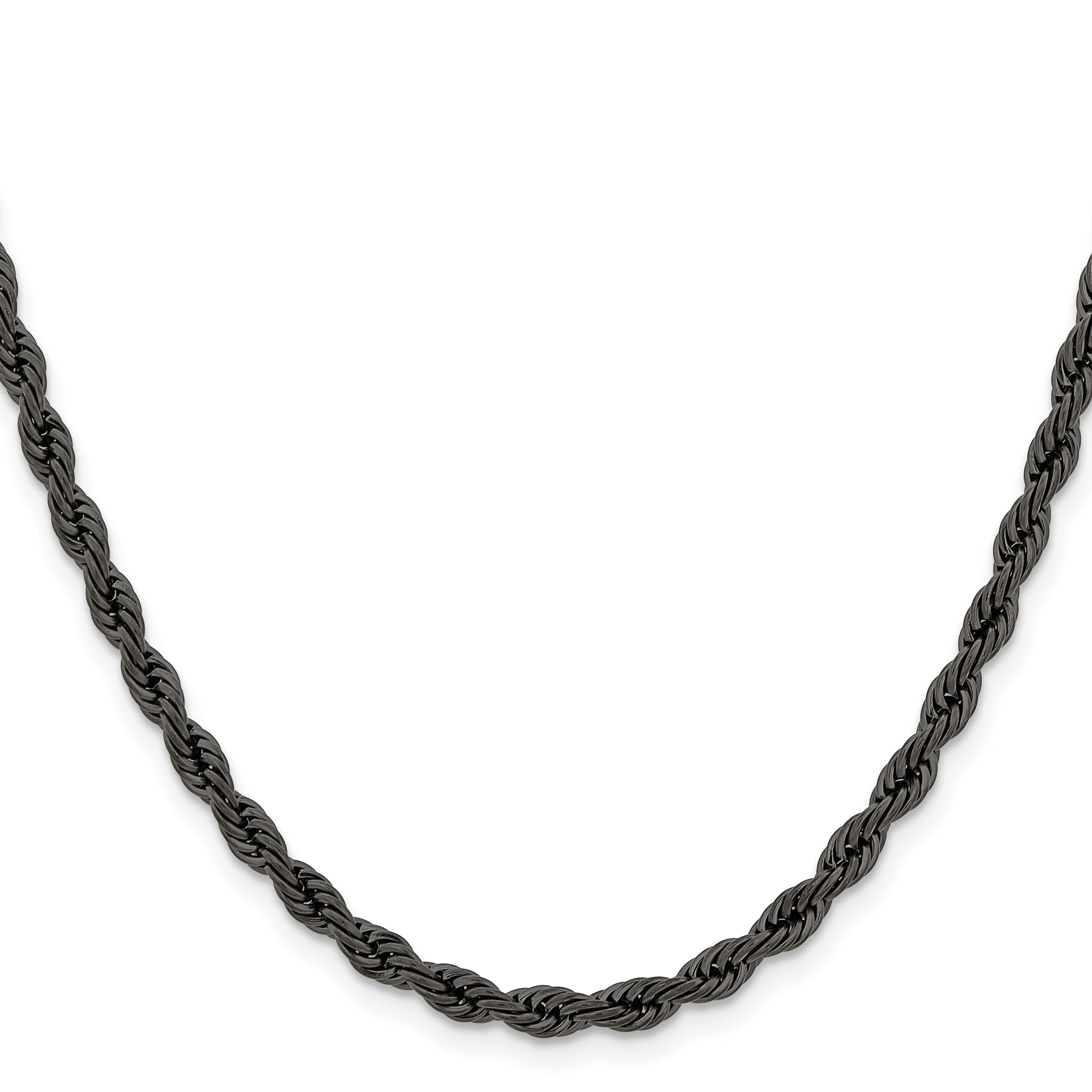 Stainless Steel Chisel Polished Black Ip-Plated 4mm 24 Inch Rope Chain Necklace