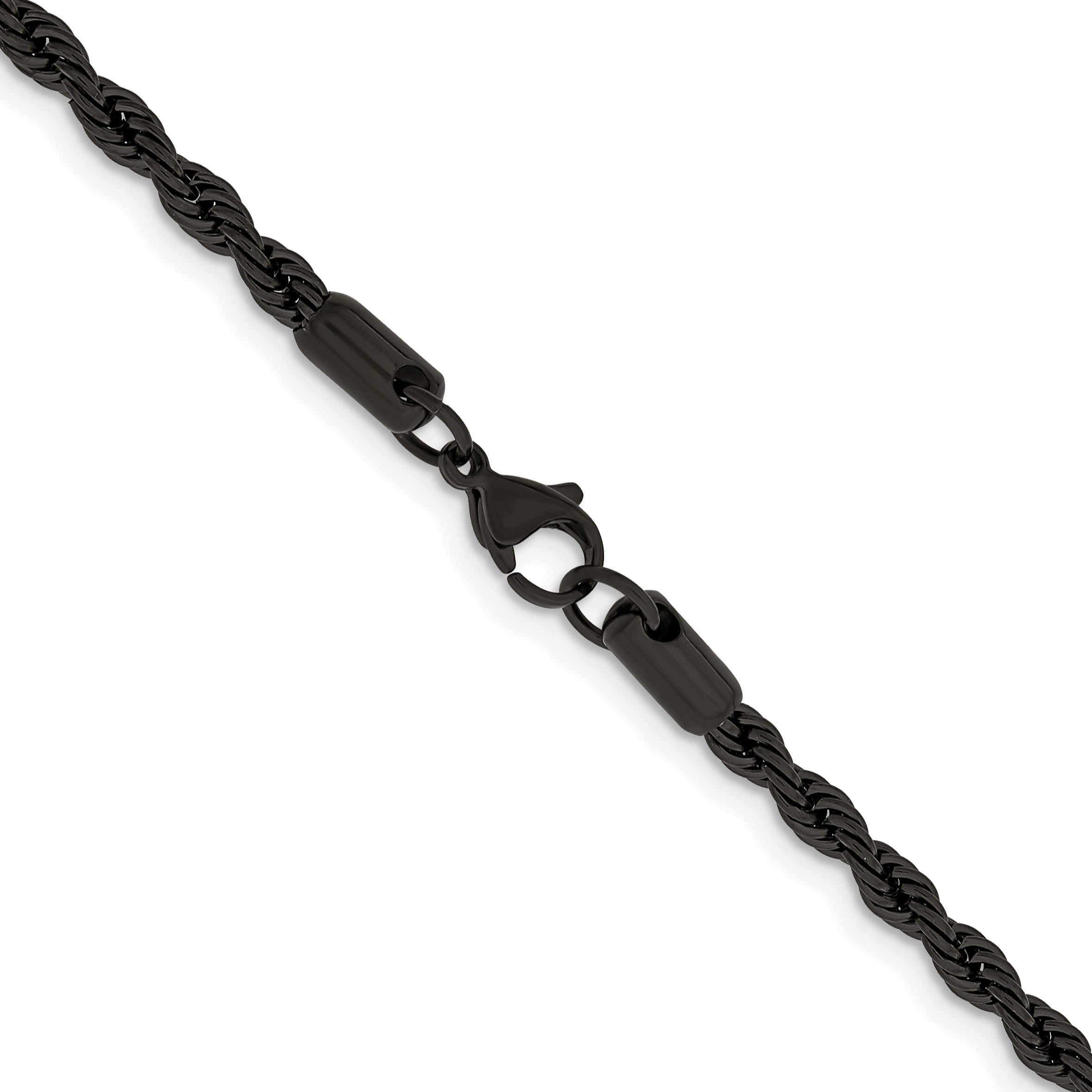 Stainless Steel Chisel Polished Black Ip-Plated 4mm Rope Chain Necklace