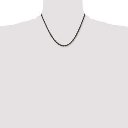 Stainless Steel Chisel Polished Black Ip-Plated 4mm Rope Chain Necklace