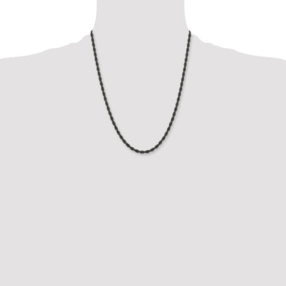 Stainless Steel Chisel Polished Black Ip-Plated 4mm Rope Chain Necklace