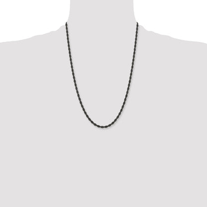 Stainless Steel Chisel Polished Black Ip-Plated 4mm 24 Inch Rope Chain Necklace